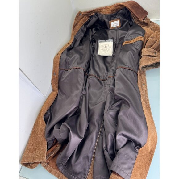 Vintage Lone Pine Leather Suede Long Coat Mens Size 42 Western Front Snap Camel - Picture 3 of 16
